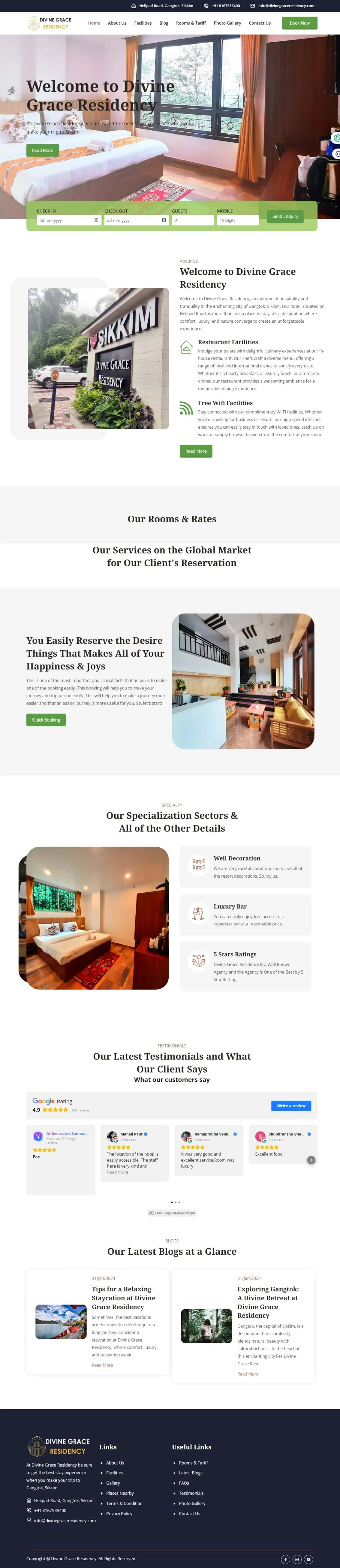 Website Design for Divine Grace Residency Gangtok by Darjeeling Infotech