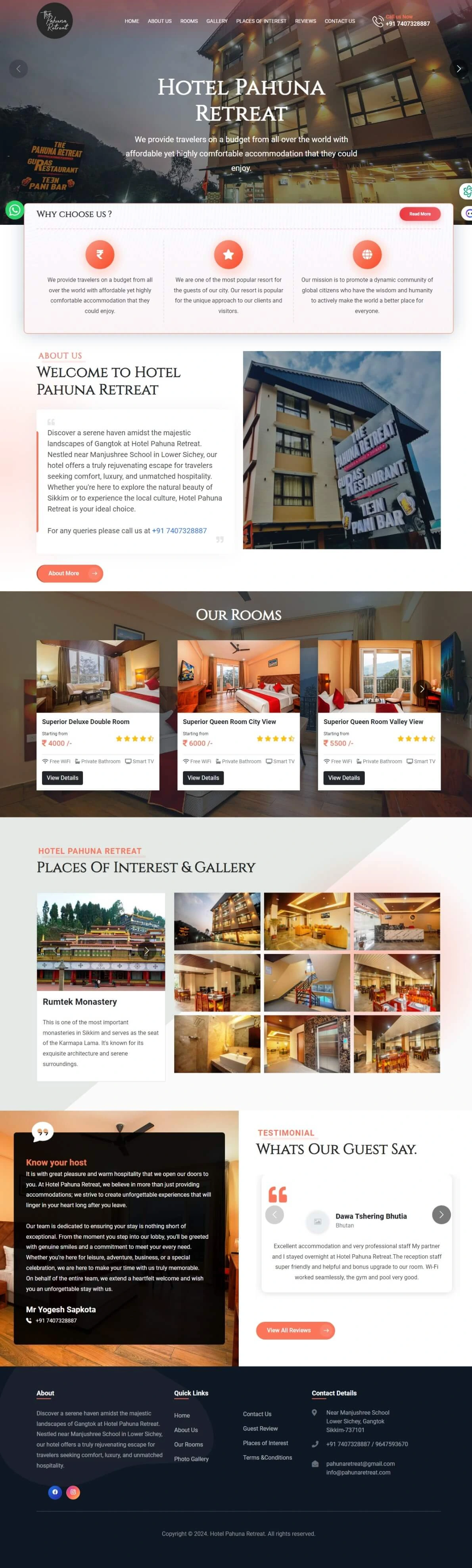 Website Design for Pahuna Retreat Gangtok by Darjeeling Infotech