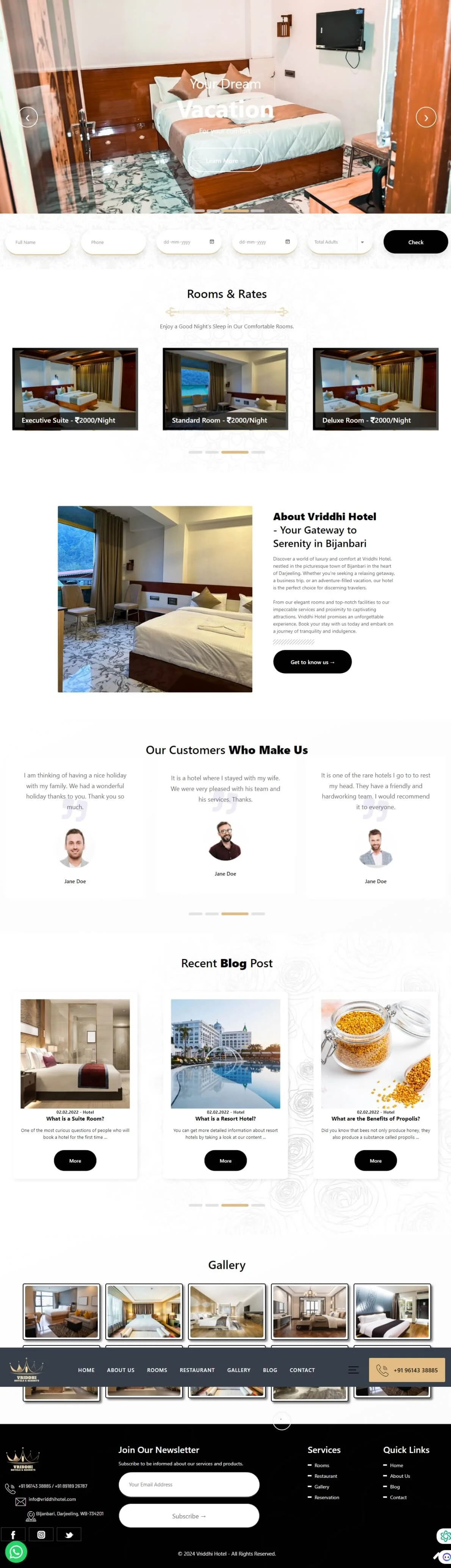 Website Design for Vriddhi Hotel Bijanbari by Darjeeling Infotech